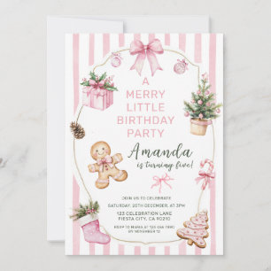 A Merry Little Christmas Birthday Party Girl Pink  Invitation