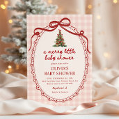 A Merry Little Christmas Bow Gingham Baby Shower Invitation