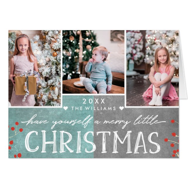 A Merry Little Christmas Family Photo Collage Card (Front Horizontal)