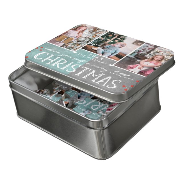 A Merry Little Christmas Family Photo Collage Jigsaw Puzzle (Lid Open)