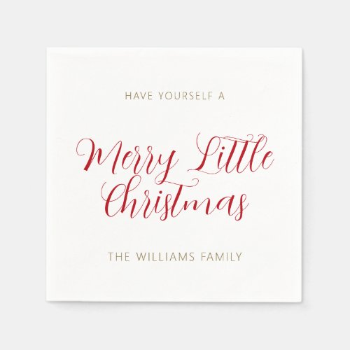 A Merry Little Christmas Name Red Gold White Napkins