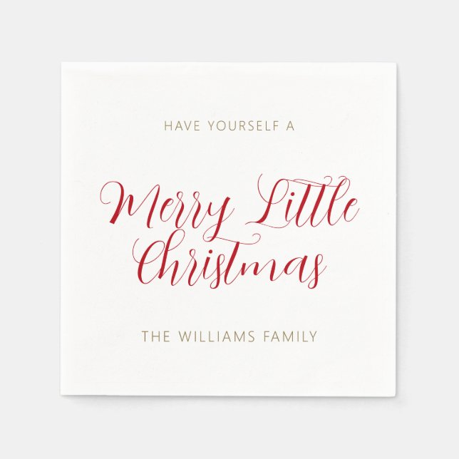 A Merry Little Christmas Name Red Gold White Napkins (Front)