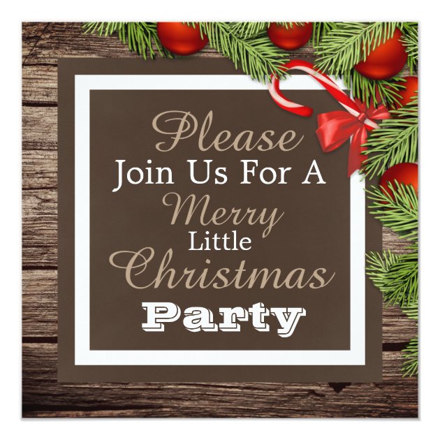 "A Merry Little Christmas Party" Rustic Invitation