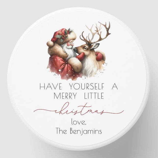 A Merry Little Christmas Santa & Reindeer Holiday  Mini Candle Favors (Front)