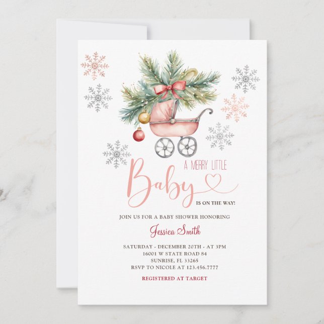 A Merry Little Christmas Snowflakes Baby Shower Invitation (Front)