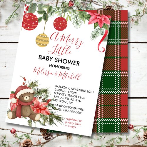 A merry little christmas teddy bear scarf ornament invitation