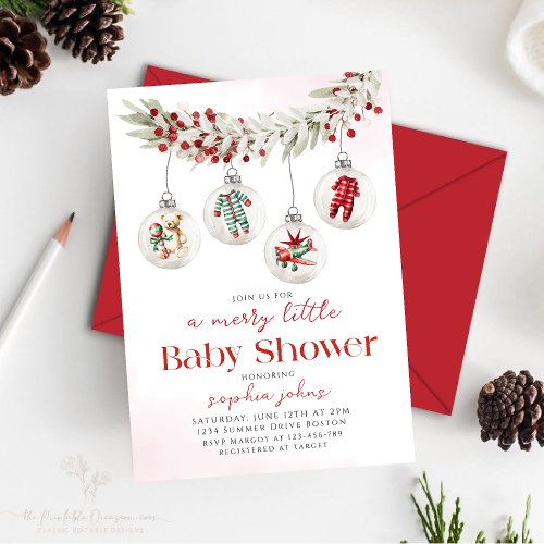 A Merry Little Christmas Winter Baby Shower  Invitation