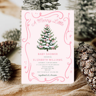A Merry Little Pink Baby Shower Christmas  Invitation