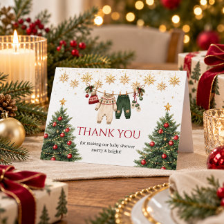 A Merry Little Red Green Christmas Baby Shower Thank You Card