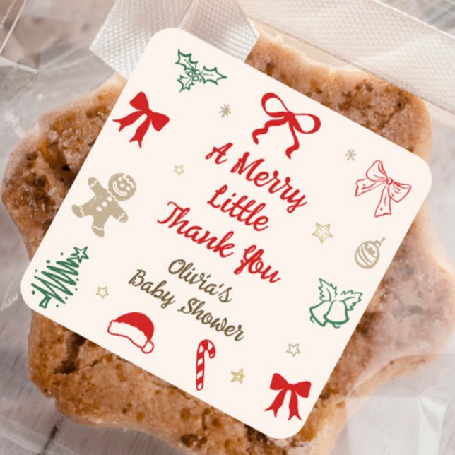 A Merry Little Thank You Christmas Baby Shower Square Sticker (Creator Uploaded)