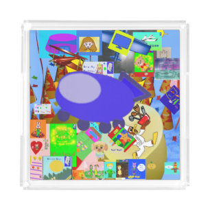 A Merry Spaceship Cartoon Acrylic Tray