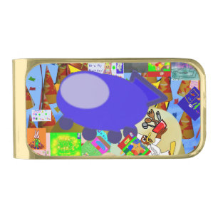 A Merry Spaceship Cartoon Gold Finish Money Clip