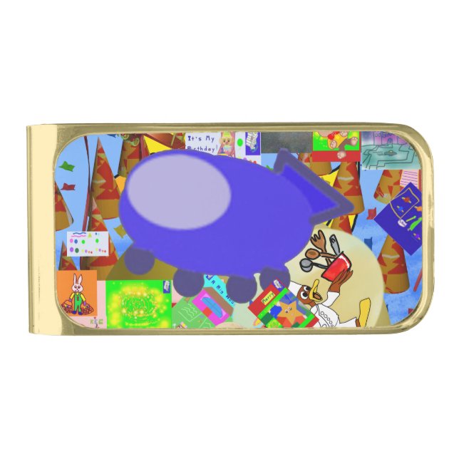 A Merry Spaceship Cartoon Gold Finish Money Clip (Front)