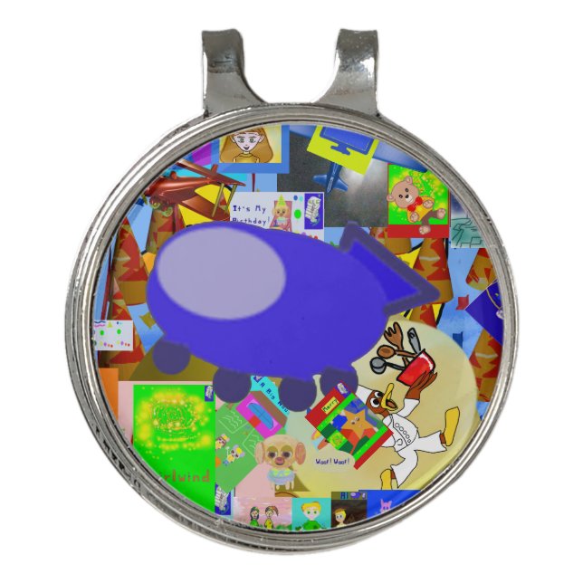 A Merry Spaceship Cartoon Golf Hat Clip (Front)