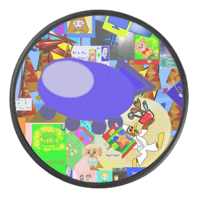 A Merry Spaceship Cartoon Hockey Puck (Front)