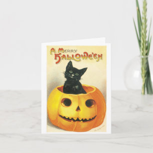A Merry Vintage Halloween Black Cat Card