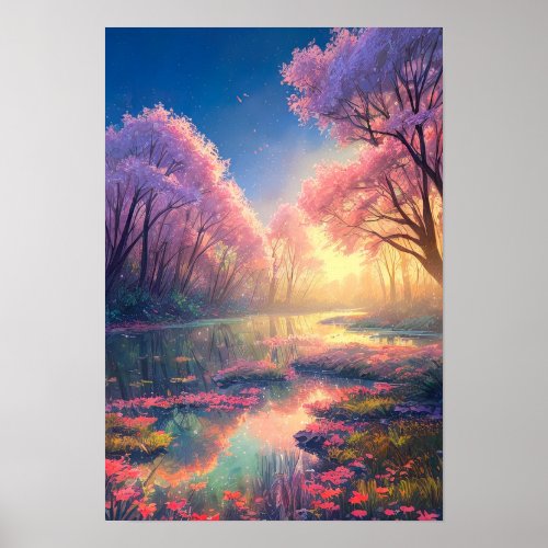 A Mesmerizing Pink Symphony in the Marsh Poster