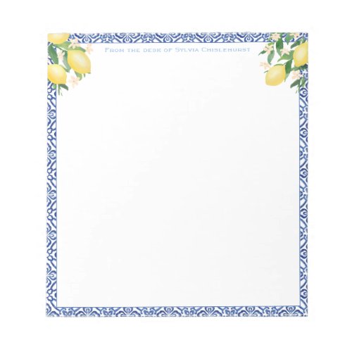 A Message From  Amalfi Lemons Italian Blue Tiles Notepad