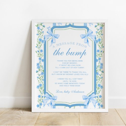 A Message From The Bump Blue Floral Baby Shower Poster