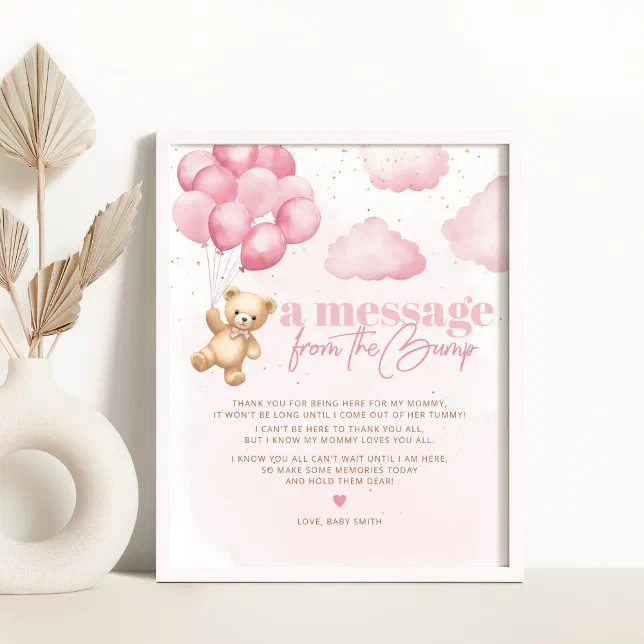 A message from the bump pink teddy bear poster | Zazzle