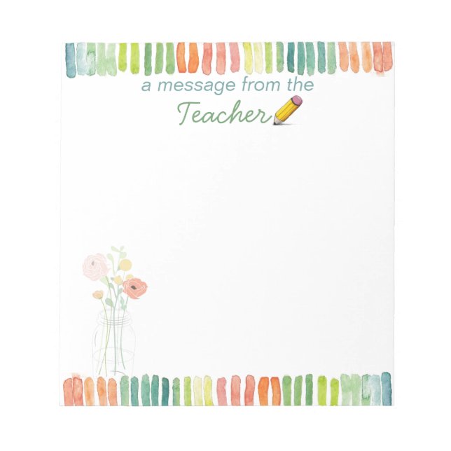 A Message from the Teacher Note Pad (Front)