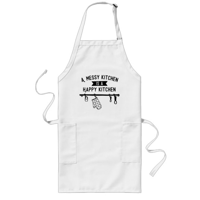 A Messy Kitchen Is A Happy Kitchen Gift Long Apron (Front)