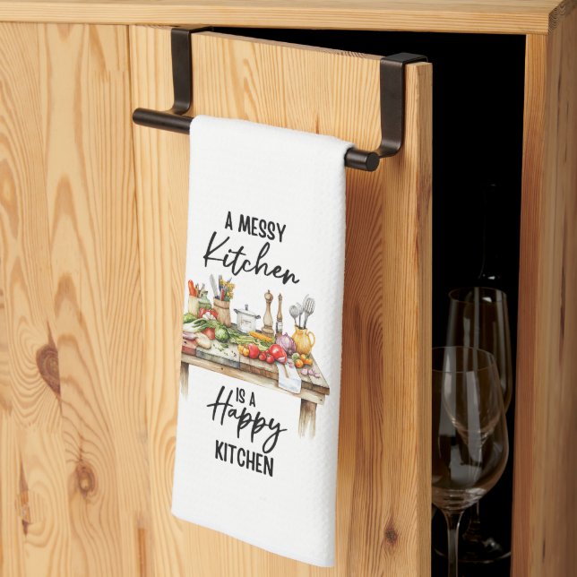 A Messy Kitchen is a Happy Kitchen Towel (Thirds Fold)