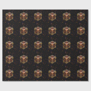 A Metallic Fractal Cube With Colored Starbursts Wrapping Paper