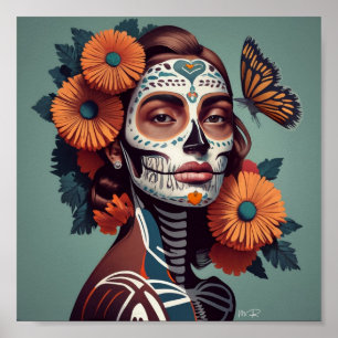A Mexican Woman Celebrating Dia de Los Muertos Poster