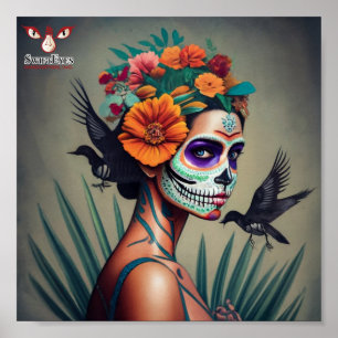 A Mexican Woman Celebrating Dia de Los Muertos Poster