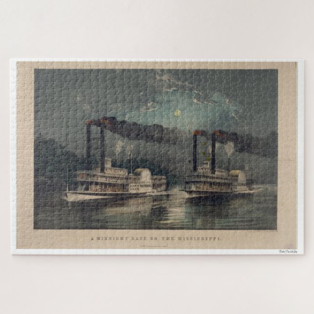 A Midnight Race On The Mississippi Jigsaw Puzzle (Horizontal)
