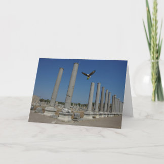A Mighty Eagle carries away a pesky pig. Card