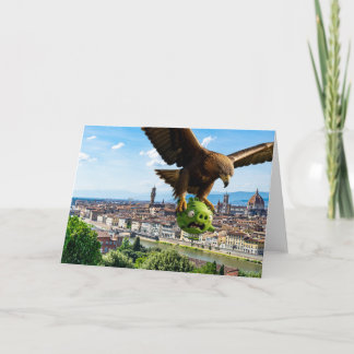 A Mighty Eagle carries away a pesky pig. Card