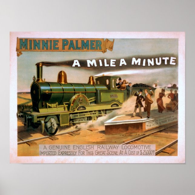 "A Mile a Minute" Big Locomotive Train Theatre Poster (Front)