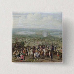 A Military Encampment with Militia on Horses, Troo Pinback Button