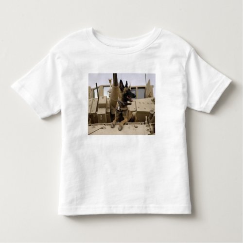 A military working dog sits on a M2A3 Toddler T_shirt