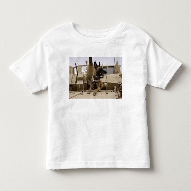 A military working dog sits on a M2A3 Toddler T-shirt (Front)