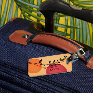A minimalist botanical watercolor painting luggage tag
