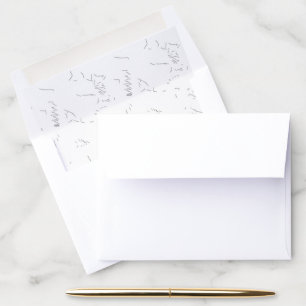 A minimalist white line art sketch depicts a simpl envelope liner