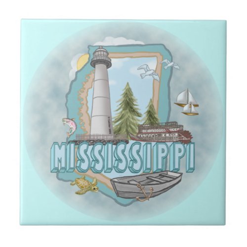 A Mississippi Lighthouse Ceramic Tile