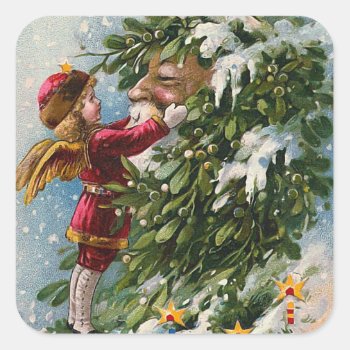 "a Mistletoe Kiss For Santa" Square Sticker by ChristmasVintage at Zazzle