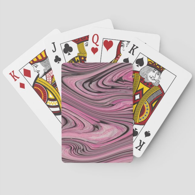 A Modern Abstract Pink Black Wave Pattern Poker Cards (Back)