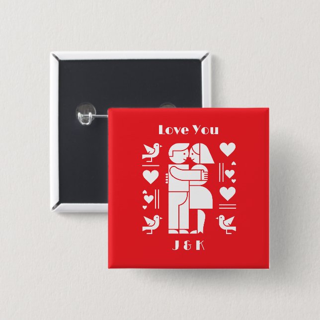 A modern Bauhaus personalized Valentine’s Day Button (Front & Back)