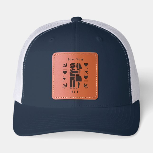 A modern Bauhaus personalized Valentine’s Day Leather Patch Hat (Front)