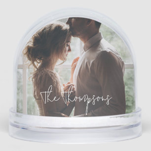 A Modern Love Script Couple's Photo Snow Globe