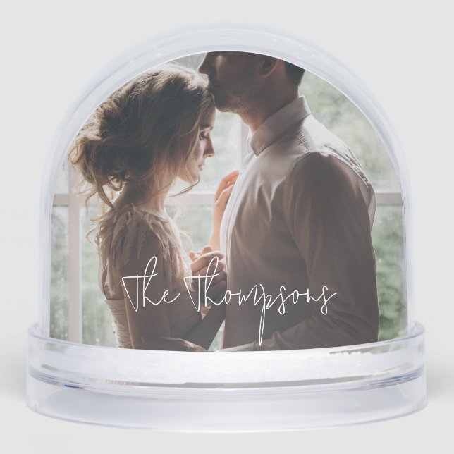 A Modern Love Script Couple's Photo Snow Globe (Front)