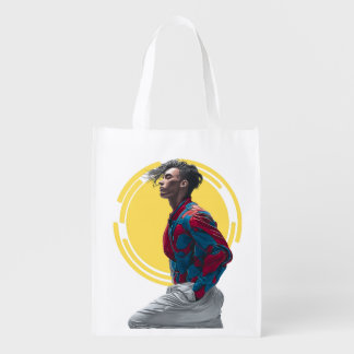 A Modern Man in Vibrant, Abstract App Grocery Bag