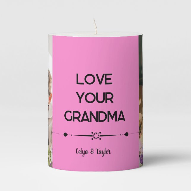 A Modern Photo Collage Pillar Candle for Grandma (Front)