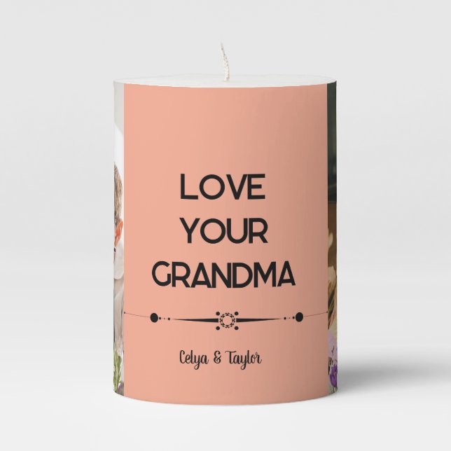 A Modern Photo Collage Pillar Candle for Grandma (Front)