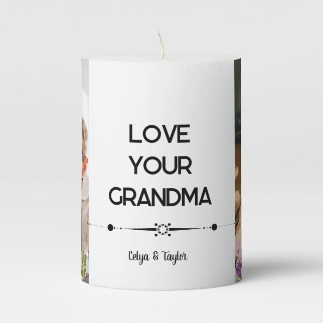 A Modern Photo Collage Pillar Candle for Grandma (Front)